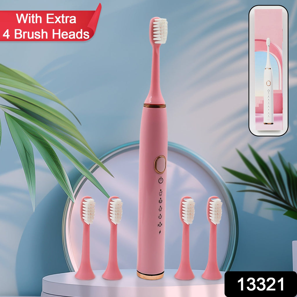 Adult Waterproof Electric Toothbrush With Extra 4 Toothbrush Head (1 Pc  Usb Charging Operated  Mix Colour)