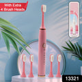 Adult Waterproof Electric Toothbrush With Extra 4 Toothbrush Head (1 Pc  Usb Charging Operated  Mix Colour)